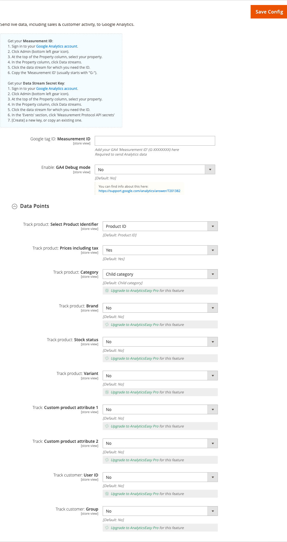 GA4 section with Measurement ID field highlighted