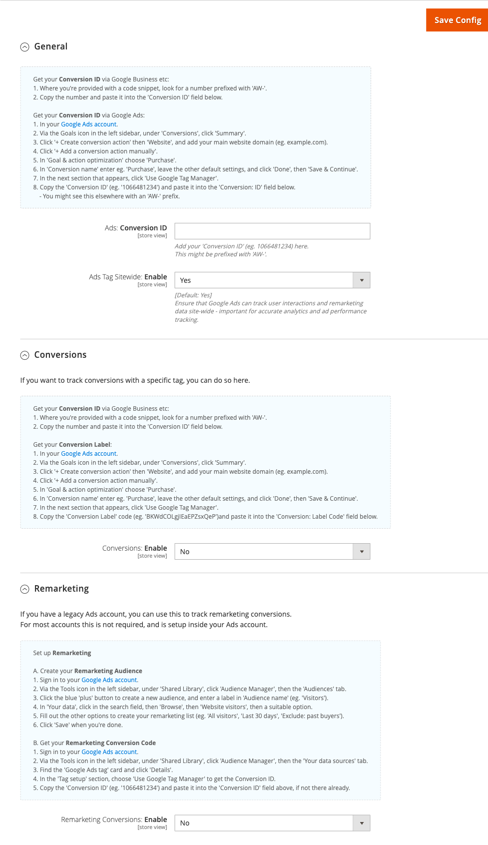 Google Ads configuration group