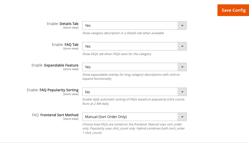 CategoryContent Category: Details & FAQ config group
