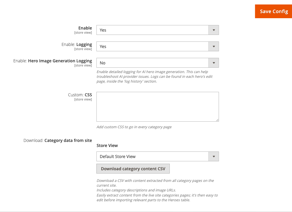 CategoryContent General config group
