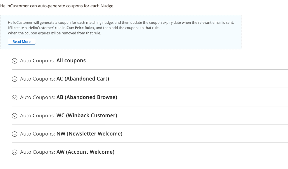 Setup: Auto Coupons config group