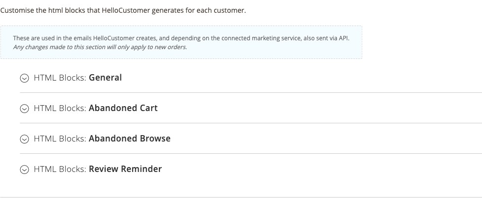 Customise: HTML Blocks config group
