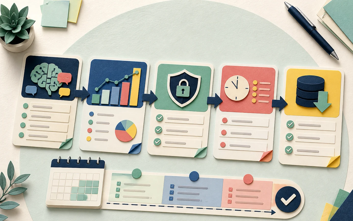 Magento operations priorities shown as five connected action cards