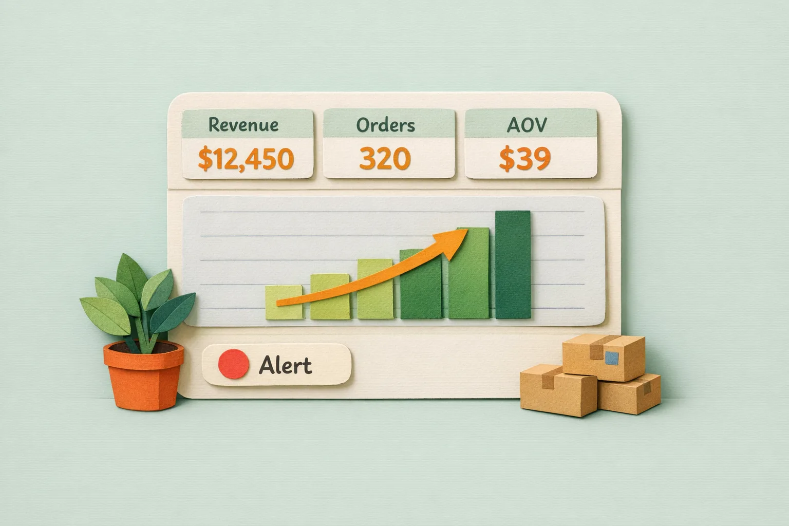 Magento store dashboard KPIs editorial hero