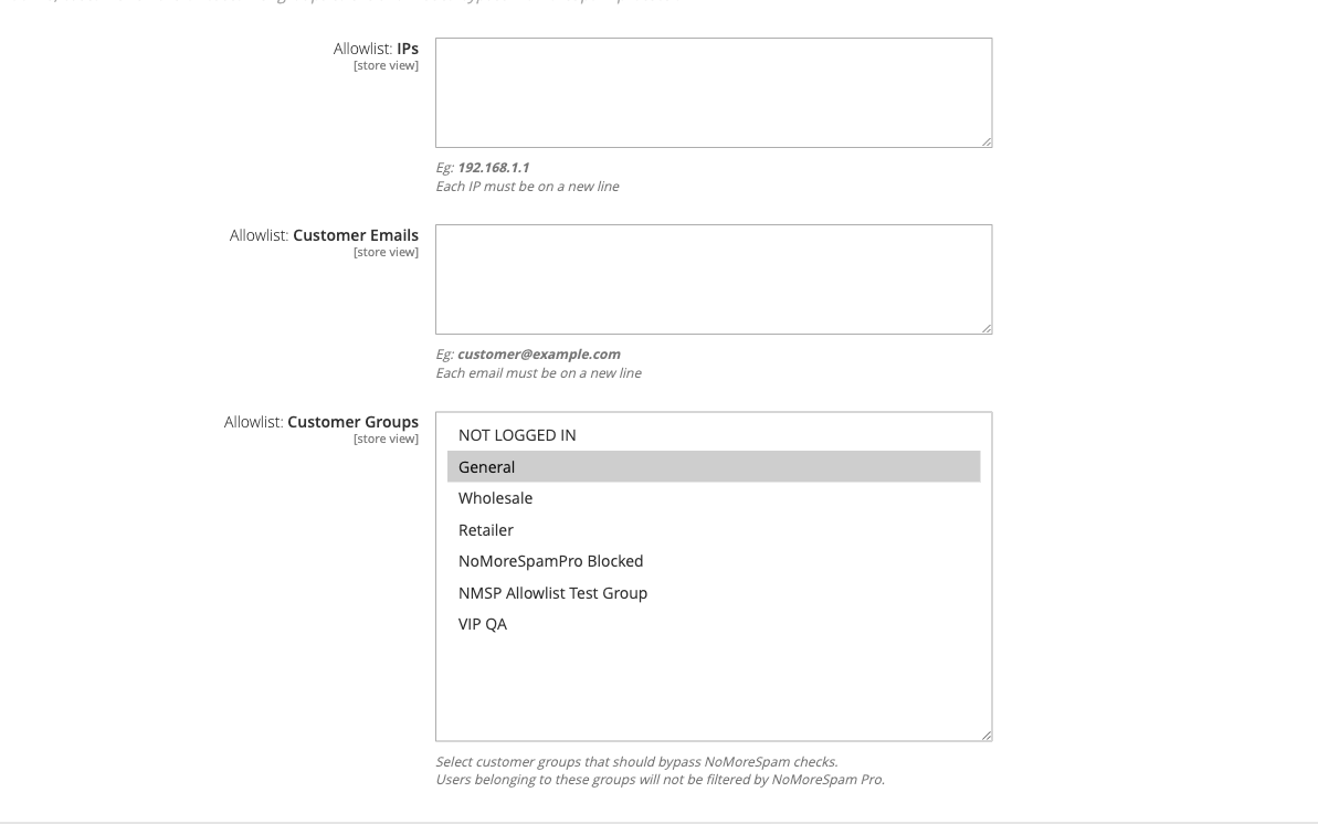 Protect: Allowlists config group
