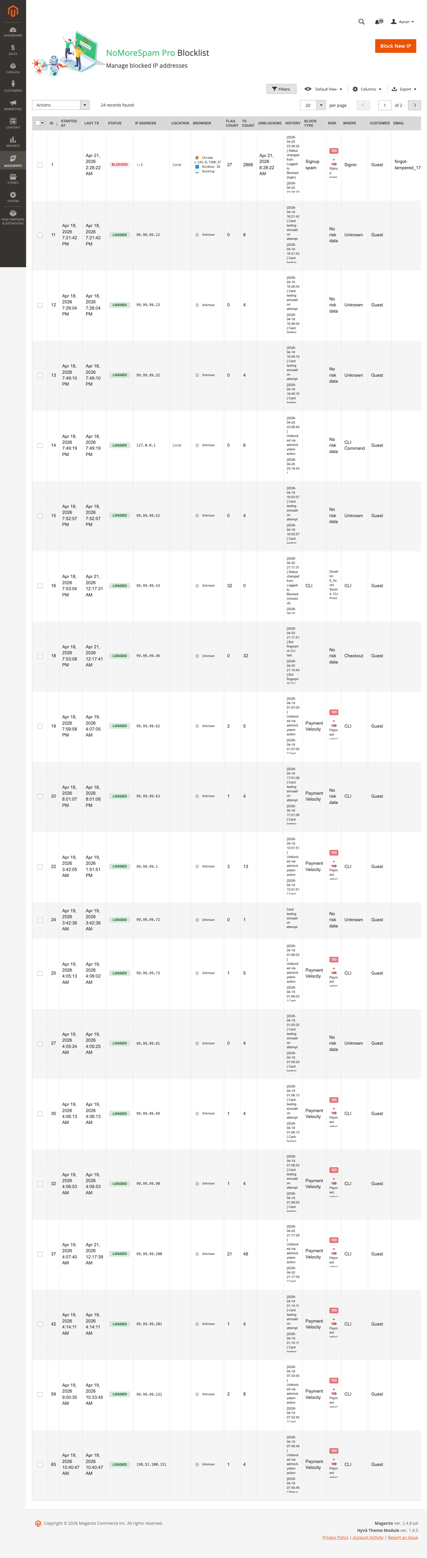 Blocklist grid