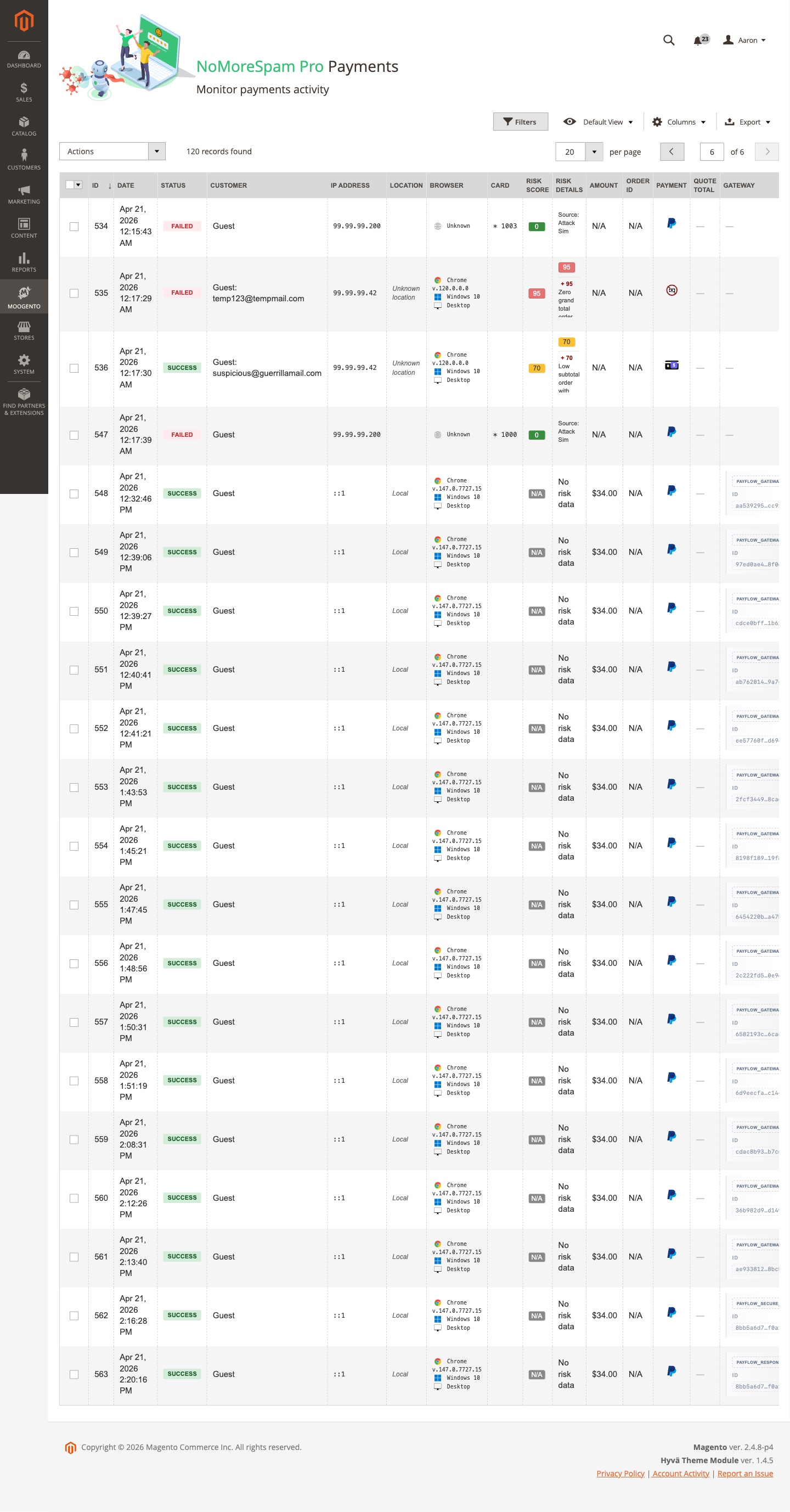 Payments log grid