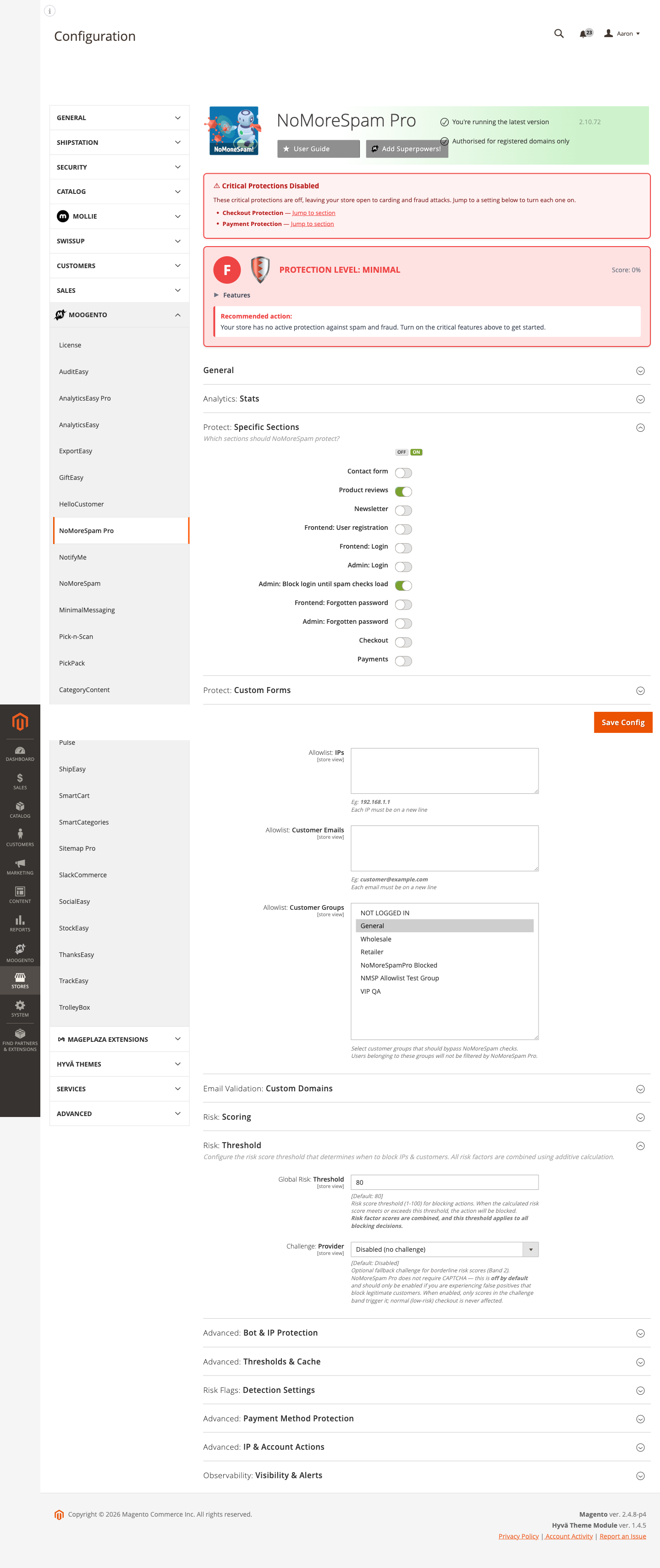 NoMoreSpam Pro - Protect: Allowlists config group