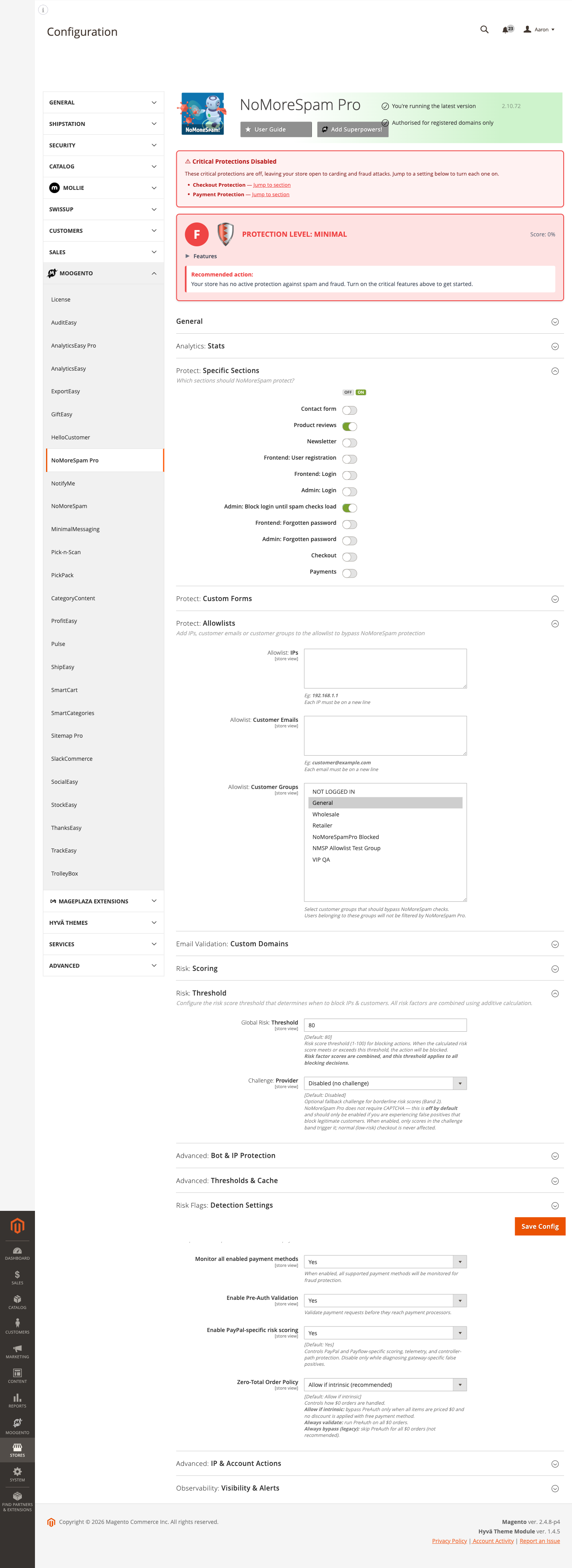 NoMoreSpam Pro - Advanced: Payment Method Protection config group