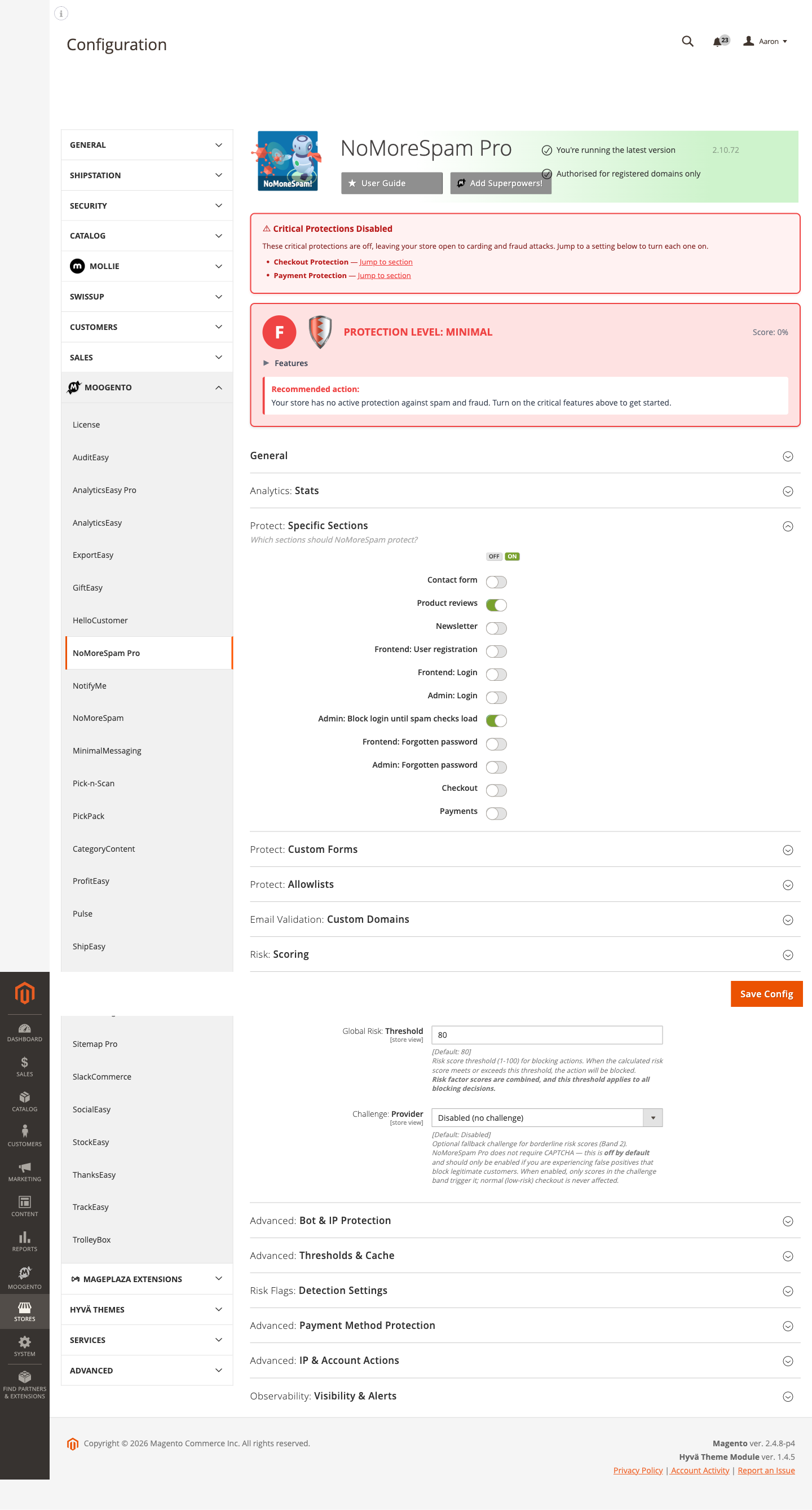 NoMoreSpam Pro - Risk: Threshold config group