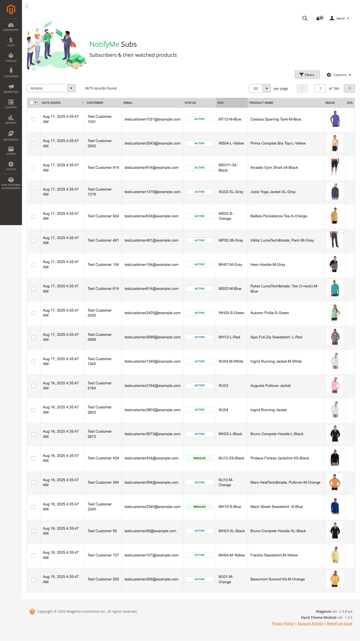 Subscriptions grid