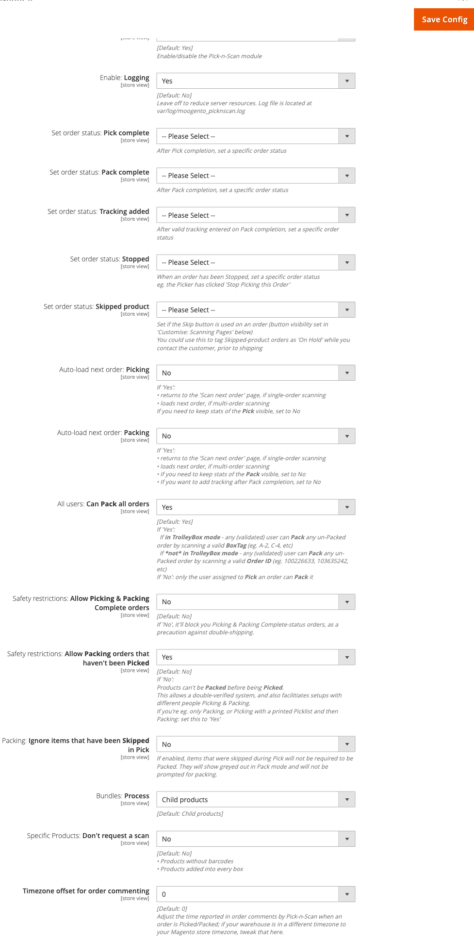 Pick-n-Scan General config group