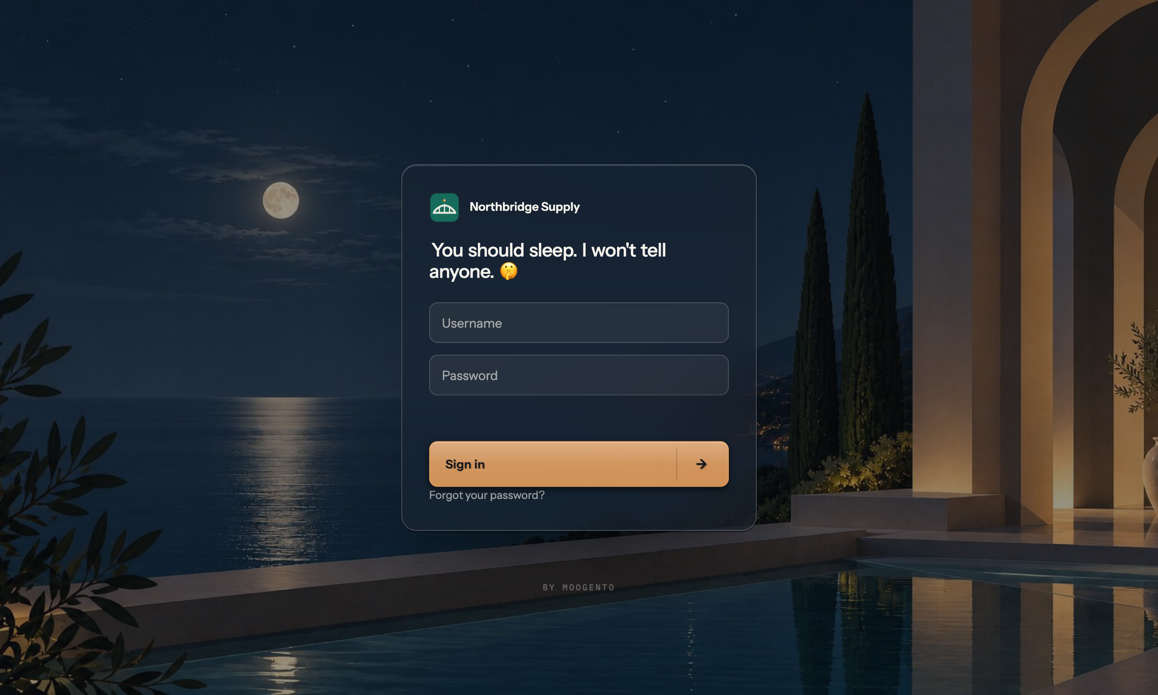 The branded admin sign-in screen with a custom background and logo