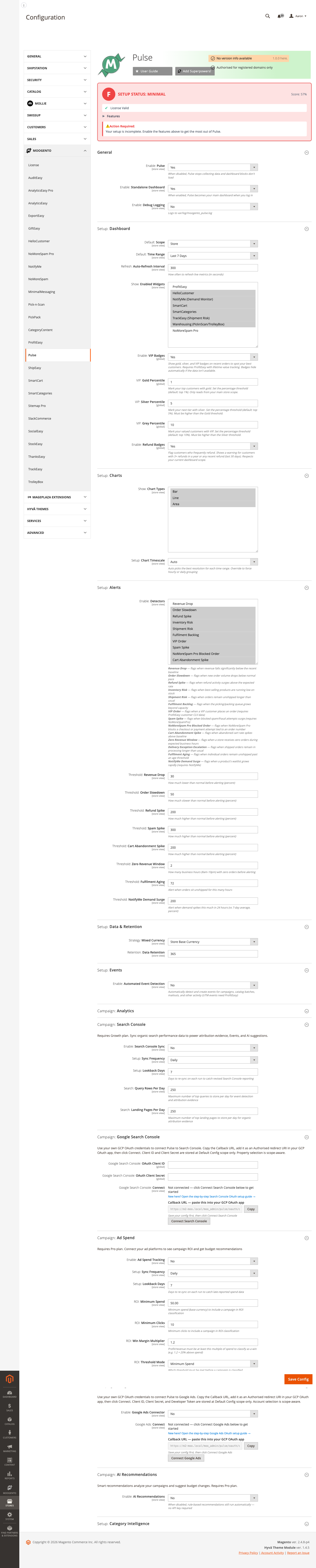 Pulse Campaign: AI Recommendations config group showing provider selector, model, API key, and expiry