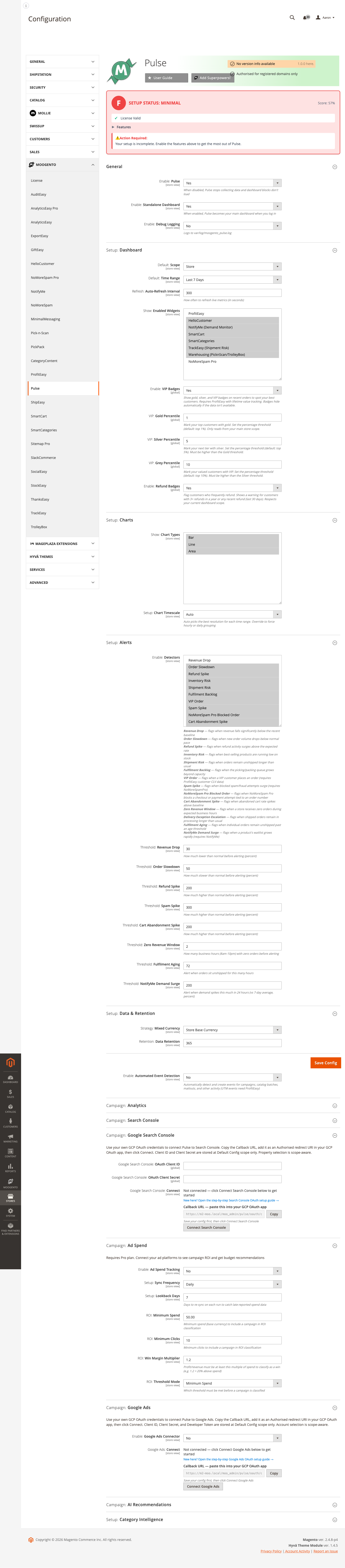 Pulse Setup: Events config group showing automated event detection toggle
