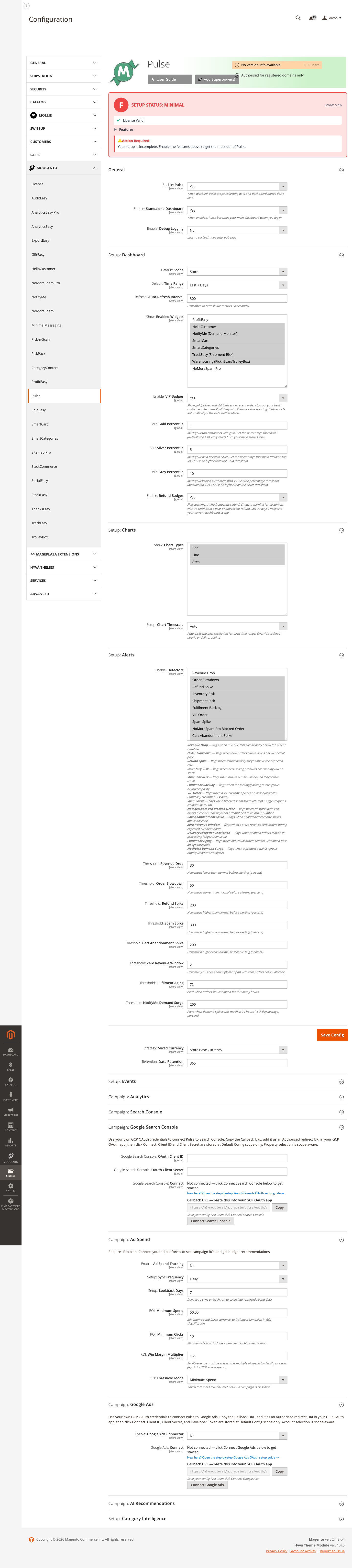 Pulse Setup: Data & Retention config group showing mixed currency strategy and retention days