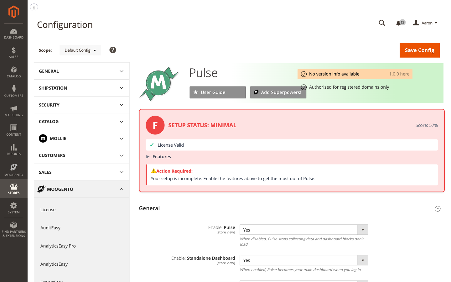 Pulse configuration page