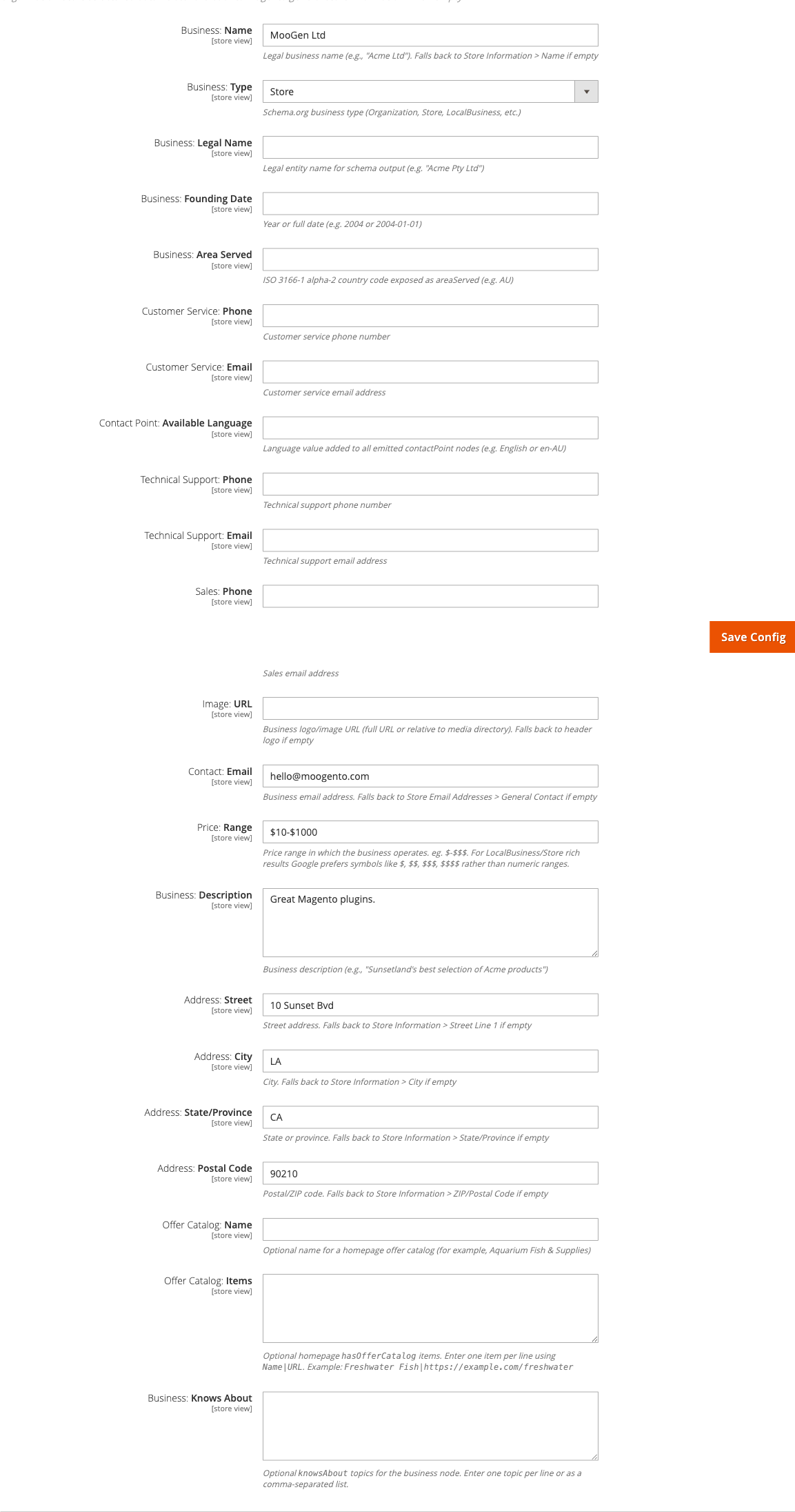 Business information config group