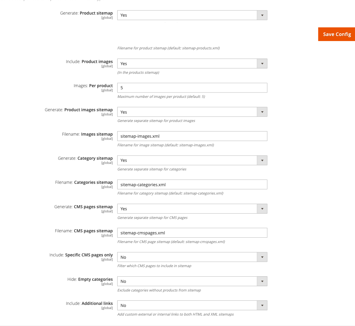 Separated sitemaps config group
