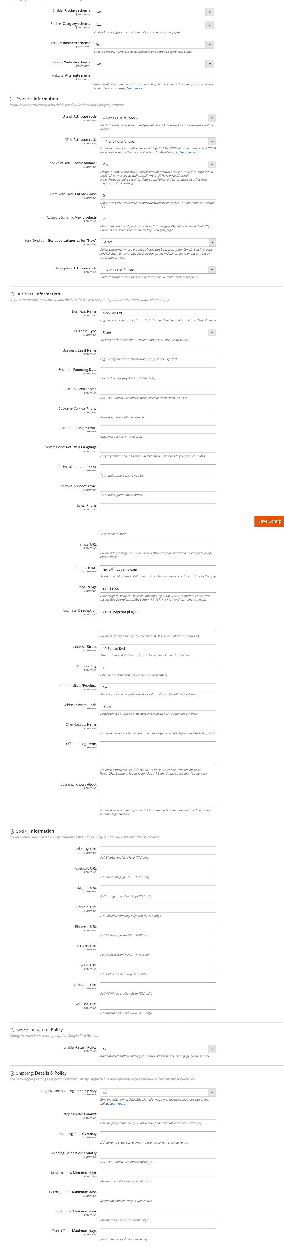 Schema structured data config group