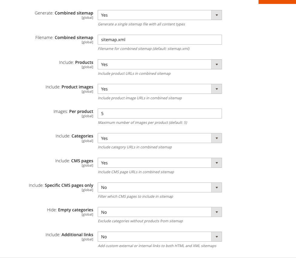 Sitemap Combined config group