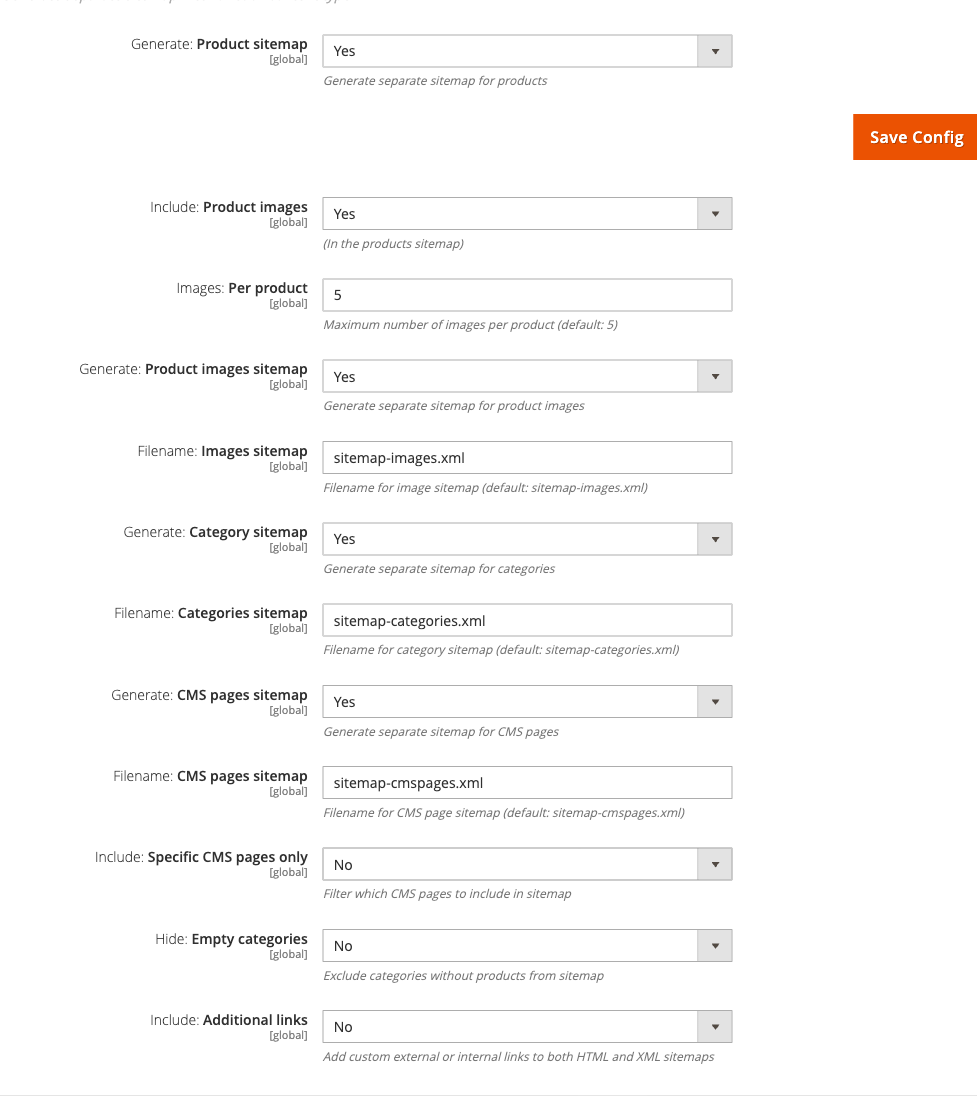 Sitemap Separated config group