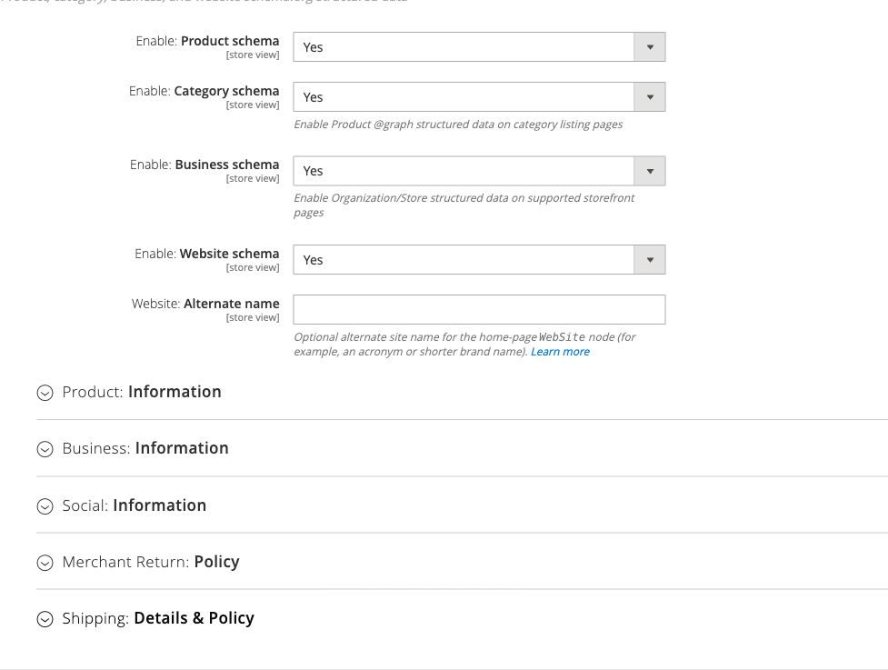 Structured Data Schema config group
