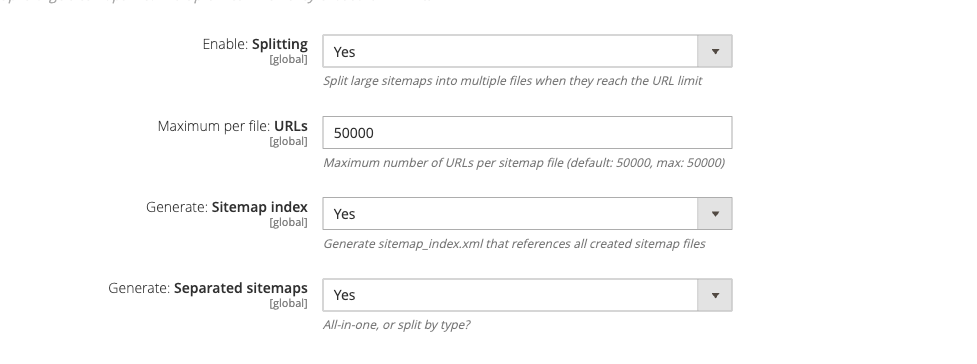 Sitemap Splitting config group