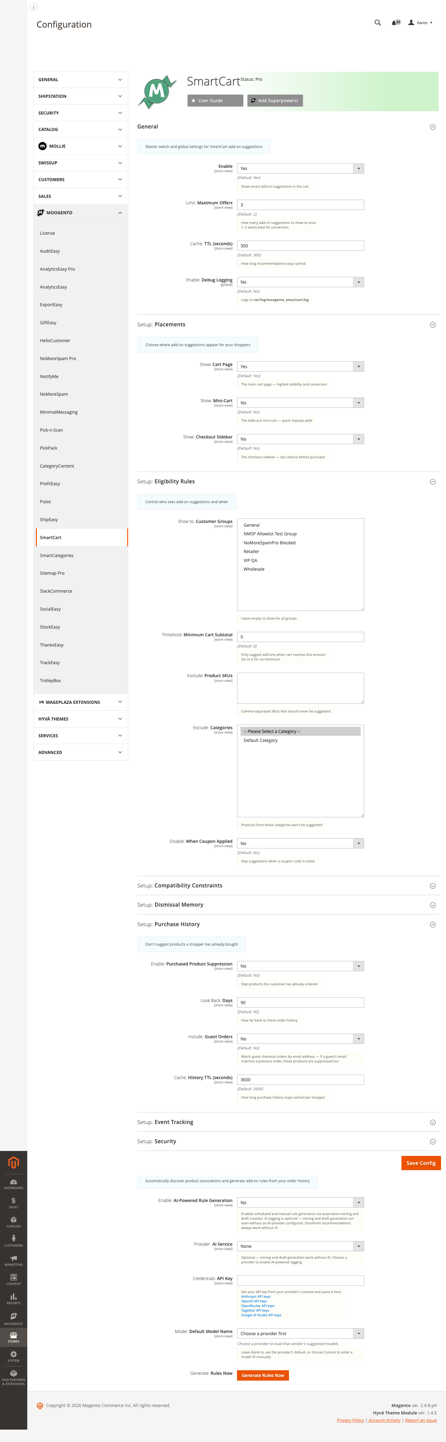 SmartCart AI-Powered SmartCart Rules configuration group