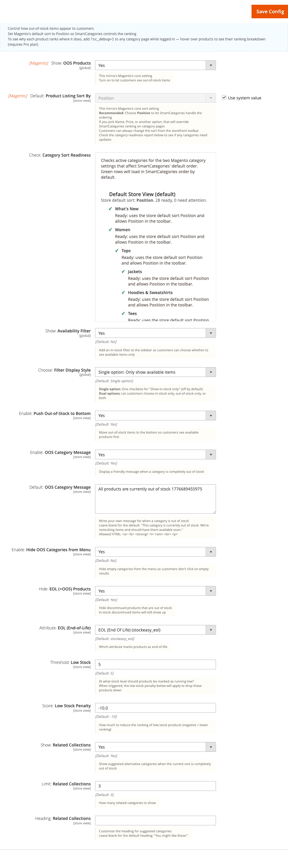 Availability Sorting config group