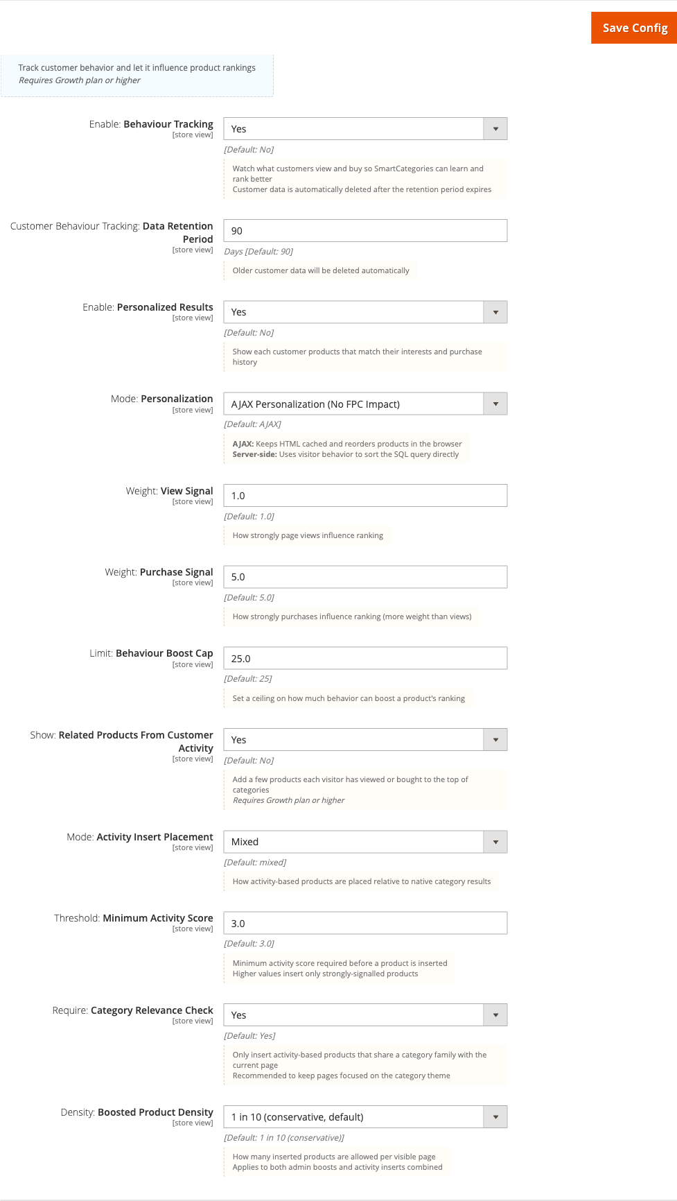 Behaviour-Based Merchandising config group