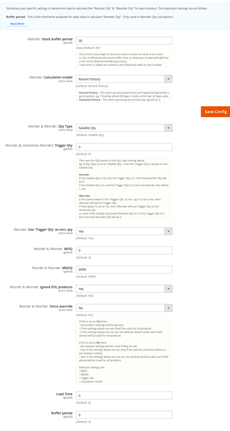 Reorder & iReorder Defaults config group