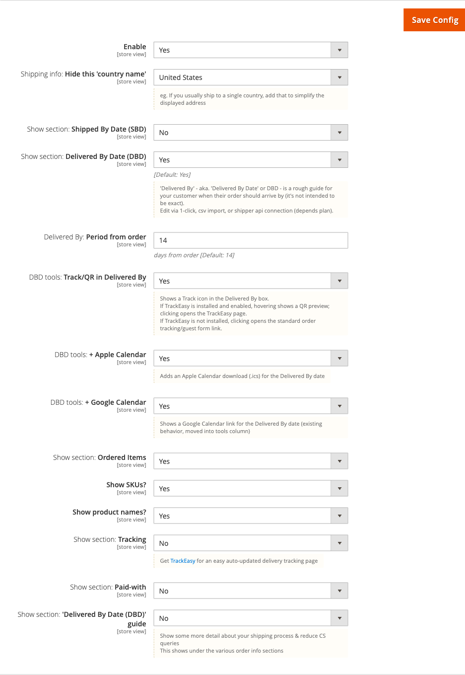 Order Details Section config
