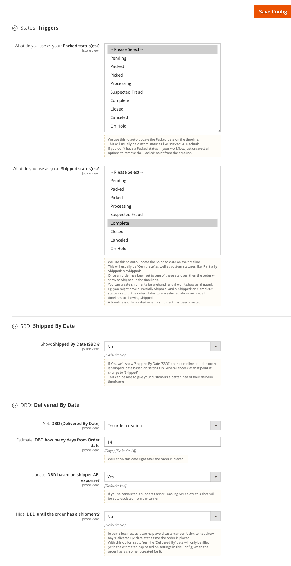 Design: Timeline - DBD settings