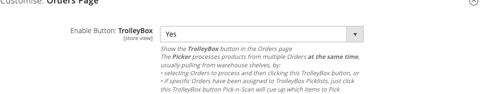 Orders Page configuration group