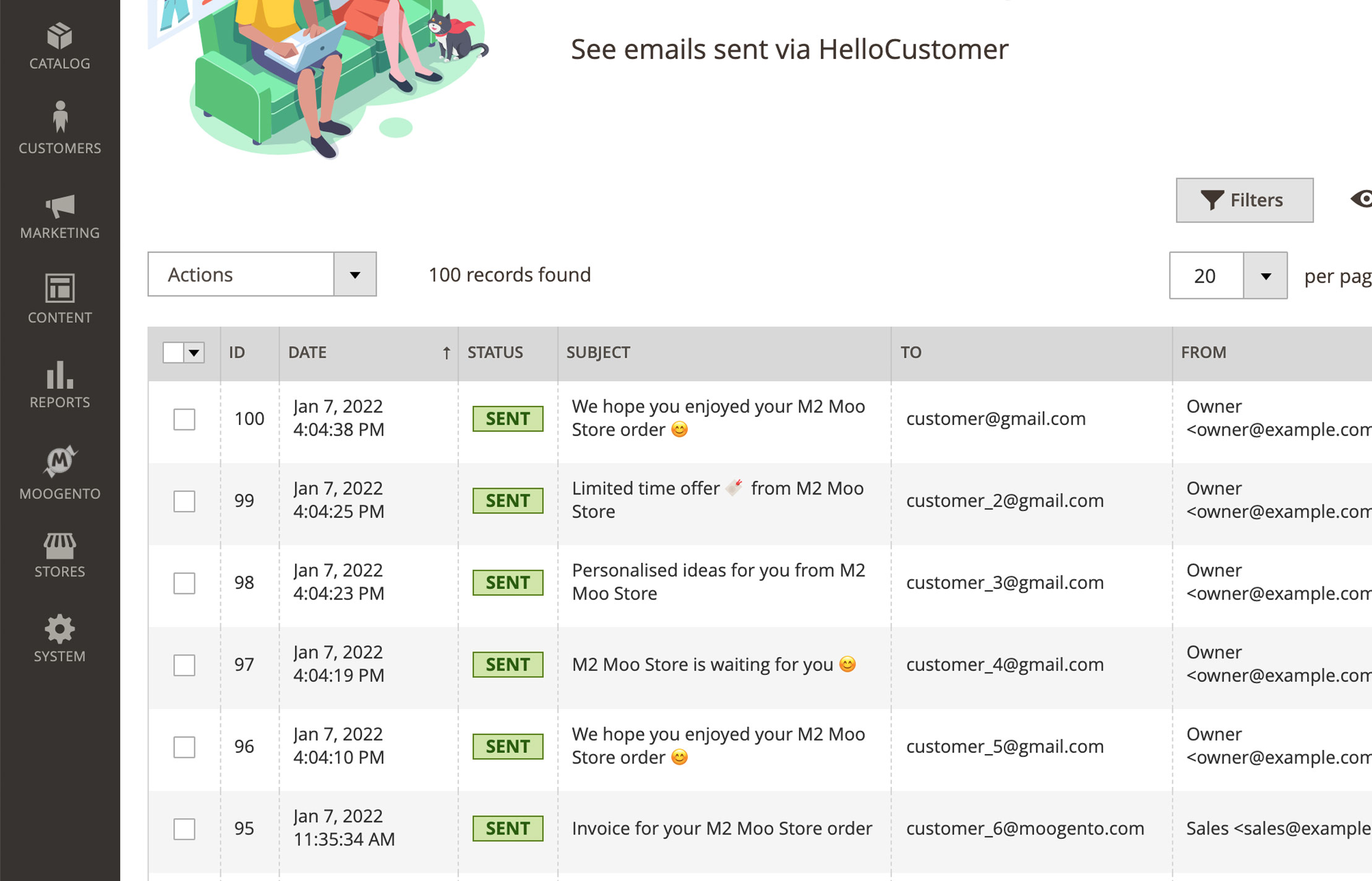 Magento 2 email log showing full contents