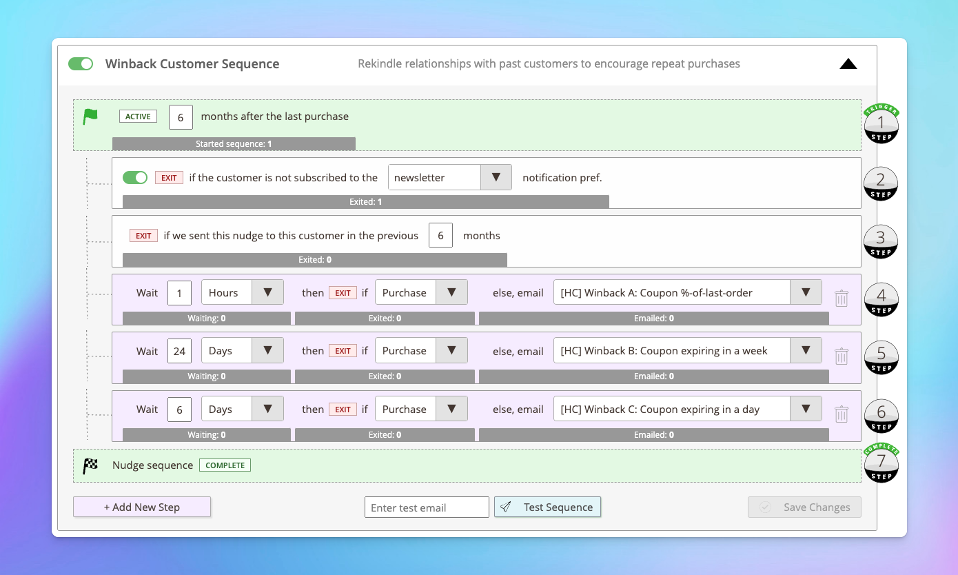 winback customer sequences