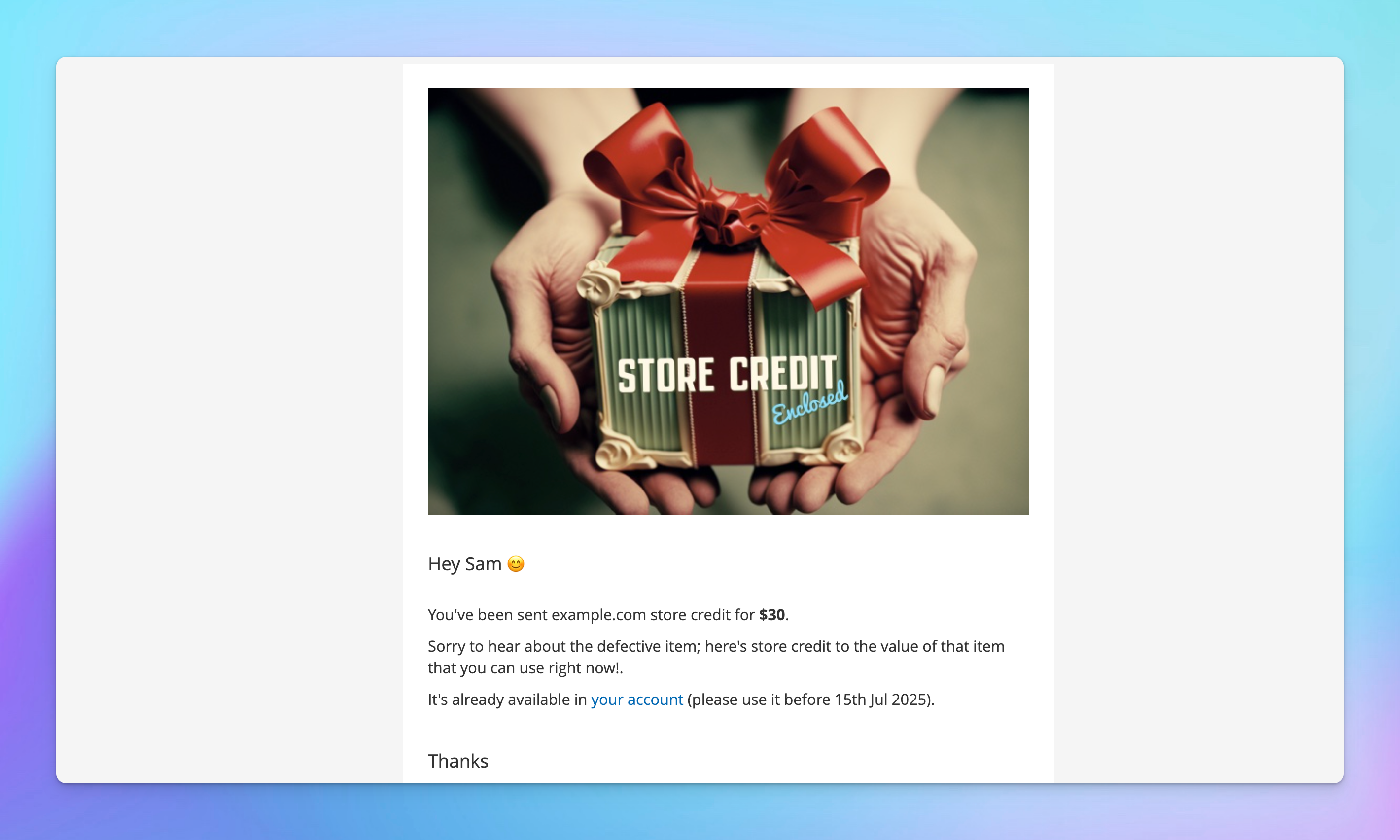 store credit email