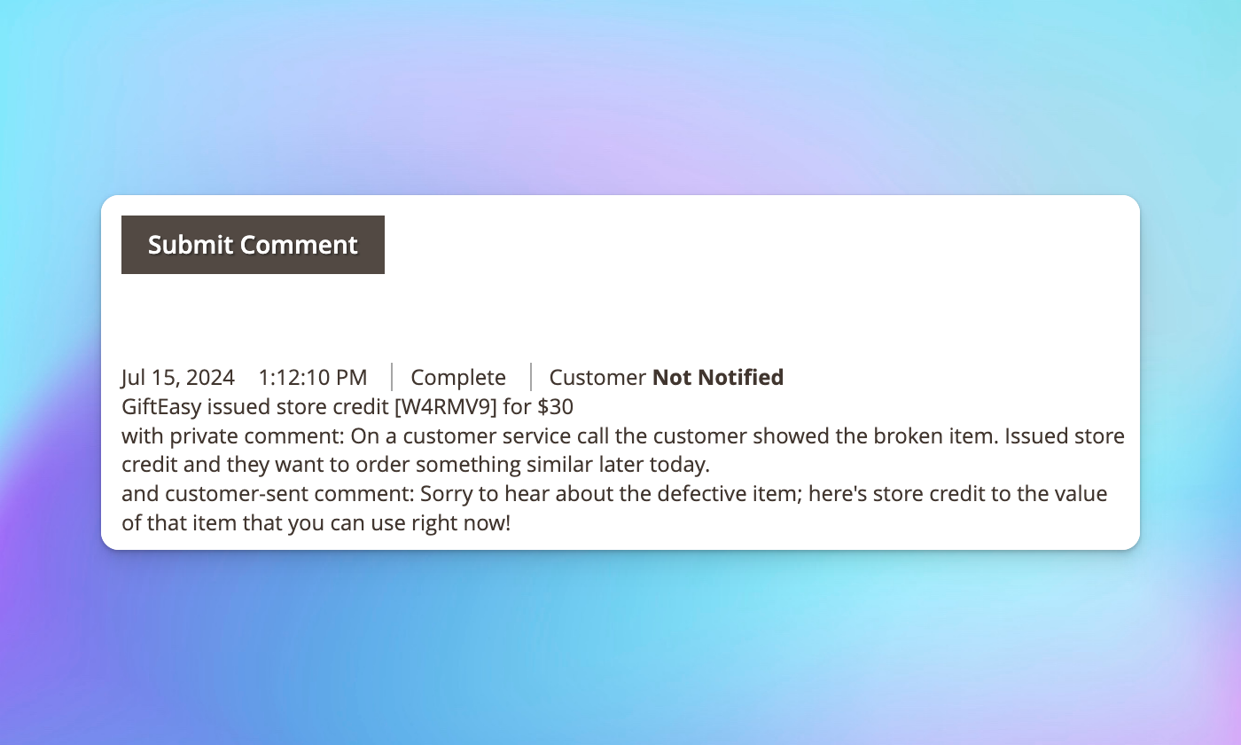 storecredit order comment