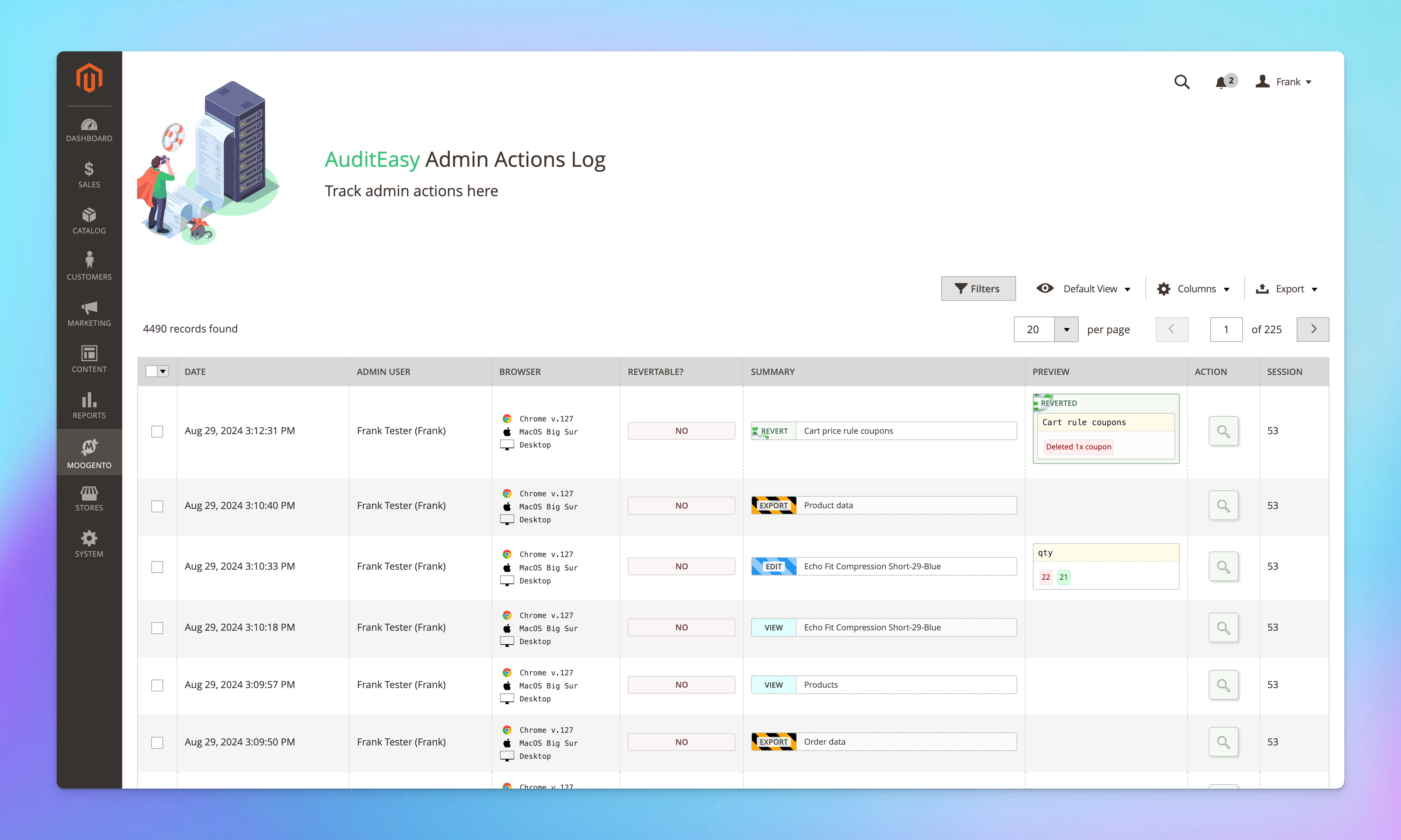 auditeasy admin actions log