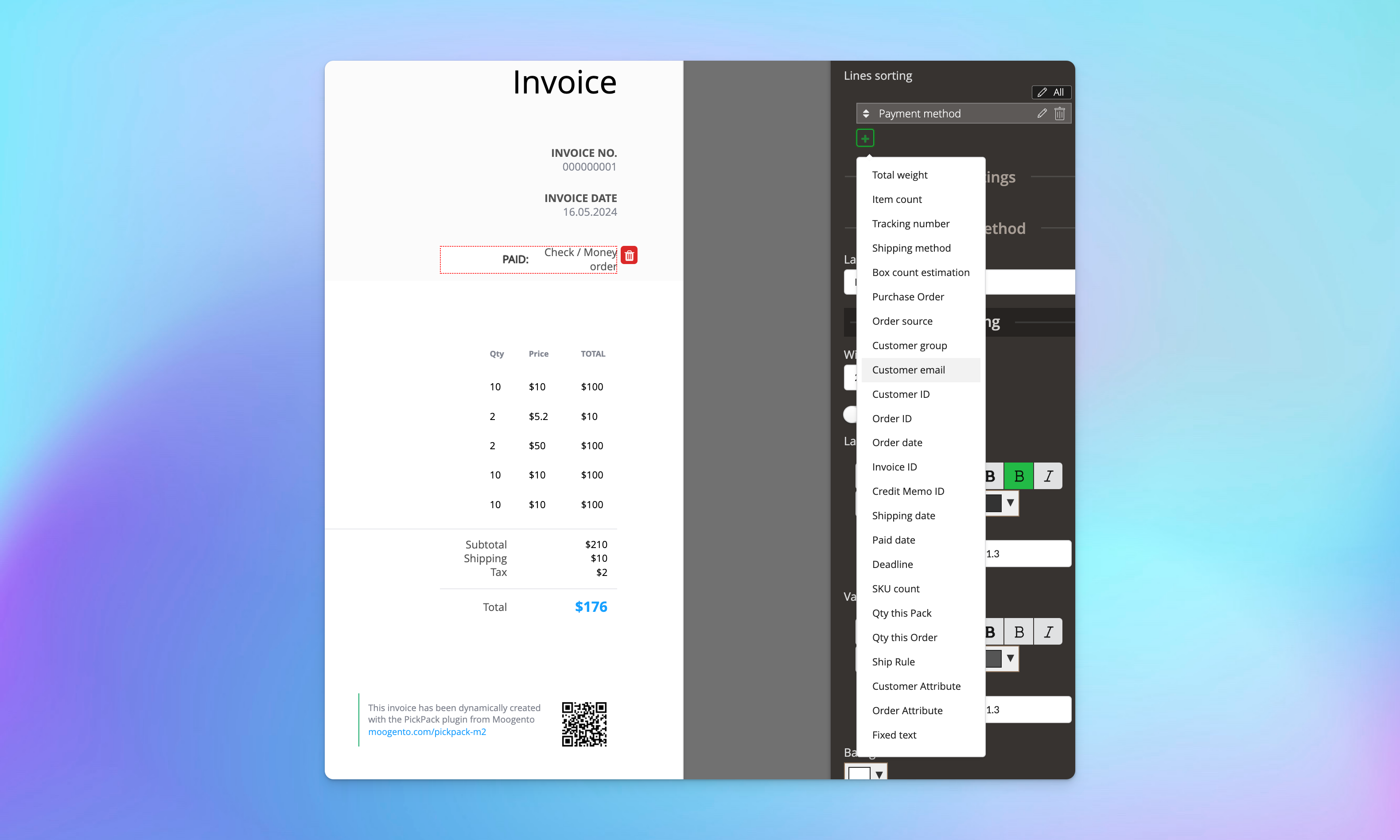 pickpack add essential invoice info